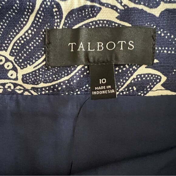 Talbots NWT Navy + White Floral Print A-Line Skirt Cotton Stretch 10 - Picture 3 of 5